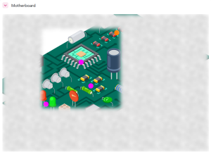 Image d'une carte mère avec des points roses qui représentent des activités Moodle. L'image est partiellement cachée par une brume. 